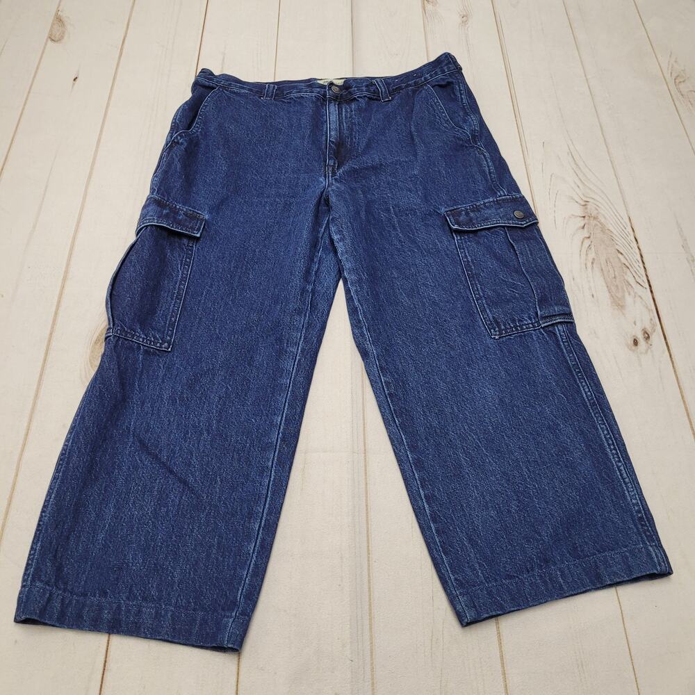 Madewell low slung cargo jeans baggy dark wash 31 short crop utility grunge